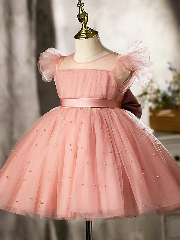 Robe de Bal/Princesse en Tulle Longueur Genou Rose Perle pour Fille