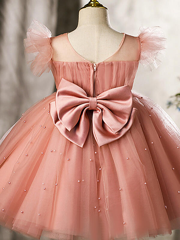 Robe de Bal/Princesse en Tulle Longueur Genou Rose Perle pour Fille