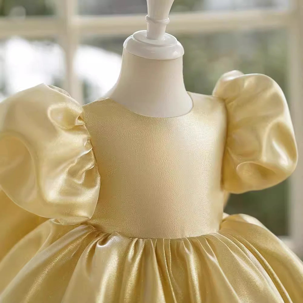 Robe de Bal/Princesse en Satin Champagne pour Bébé Fille, Longueur Genou