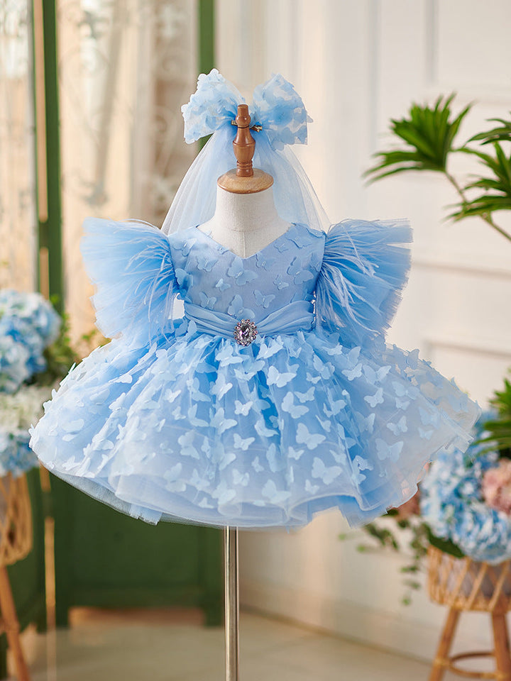 Robe de Soirée D'Anniversaire en Tulle Longueur Genou pour Bébé Fille