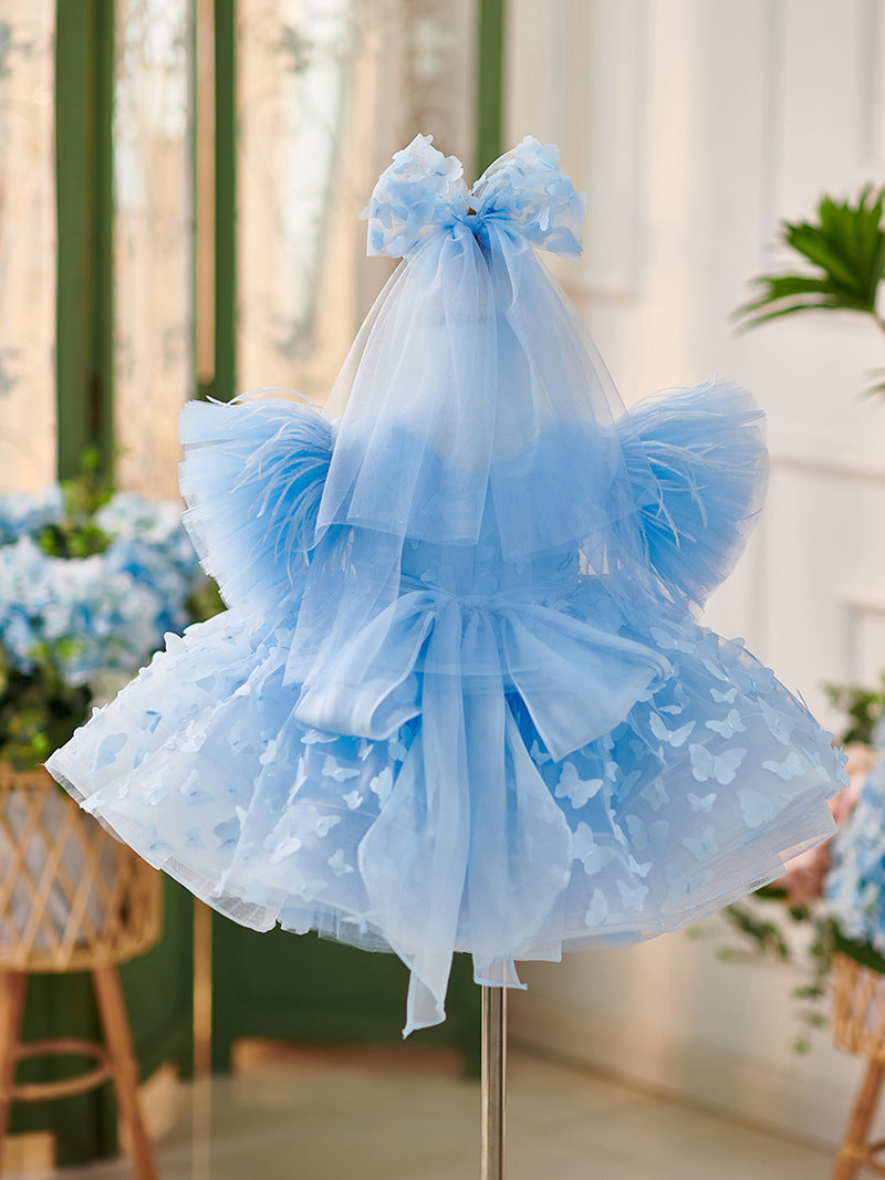 Robe de Soirée D'Anniversaire en Tulle Longueur Genou pour Bébé Fille