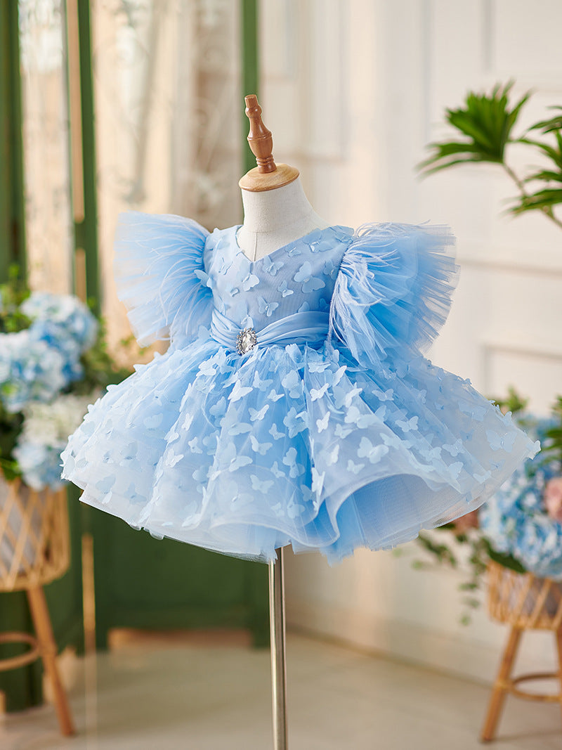 Robe de Soirée D'Anniversaire en Tulle Longueur Genou pour Bébé Fille