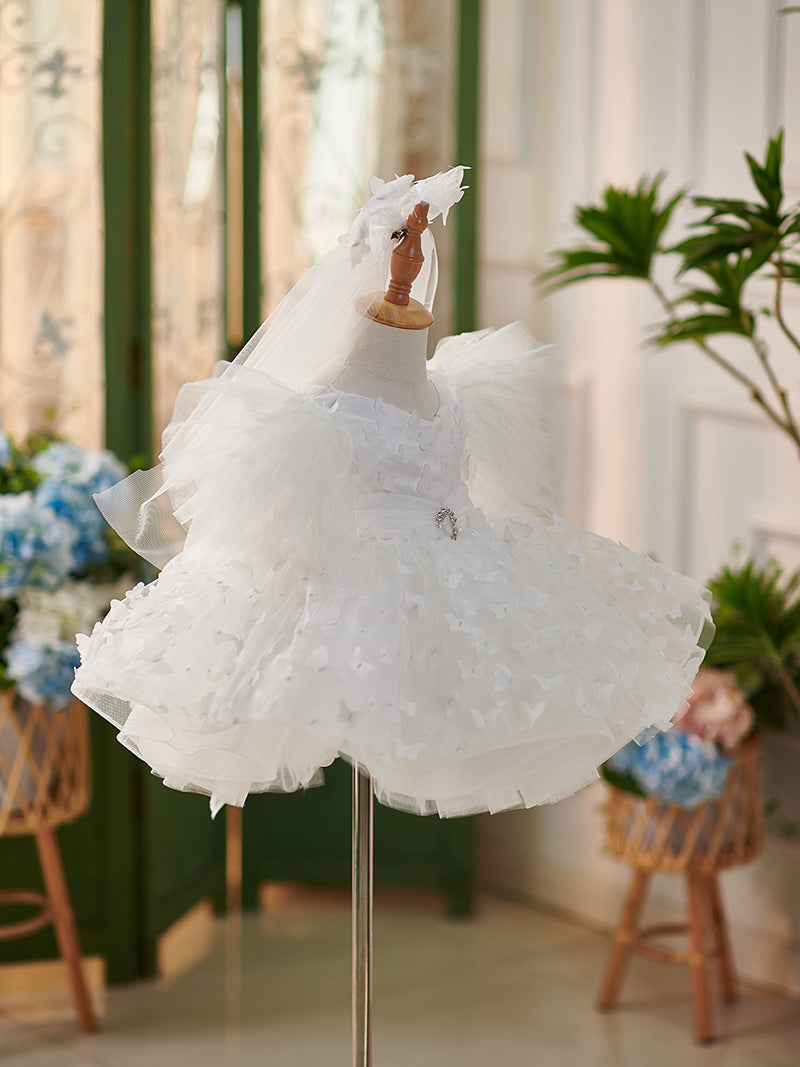 Robe de Soirée D'Anniversaire en Tulle Longueur Genou pour Bébé Fille