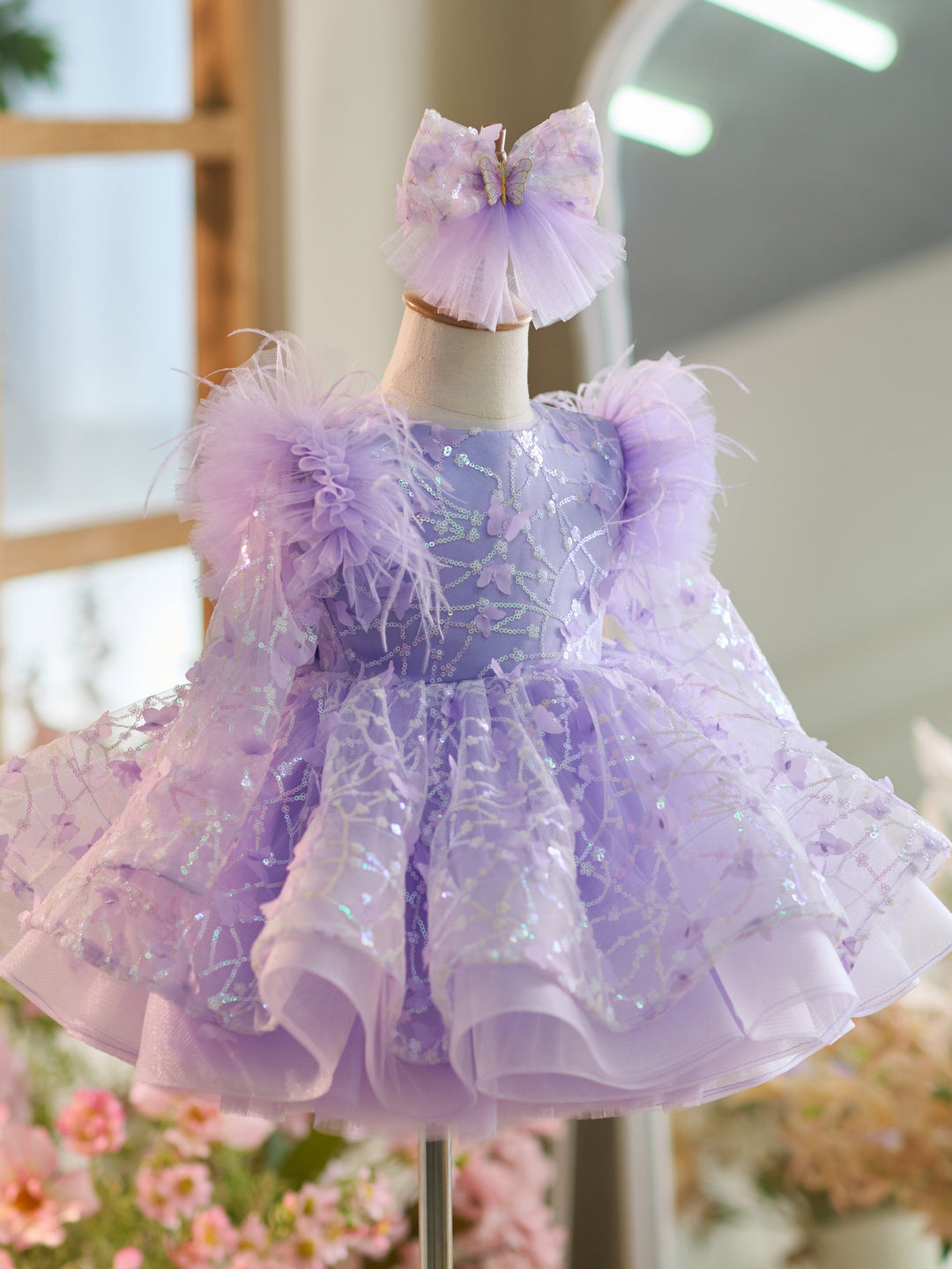 Robe Bébé Fille Longueur Genou en Tulle à Paillettes