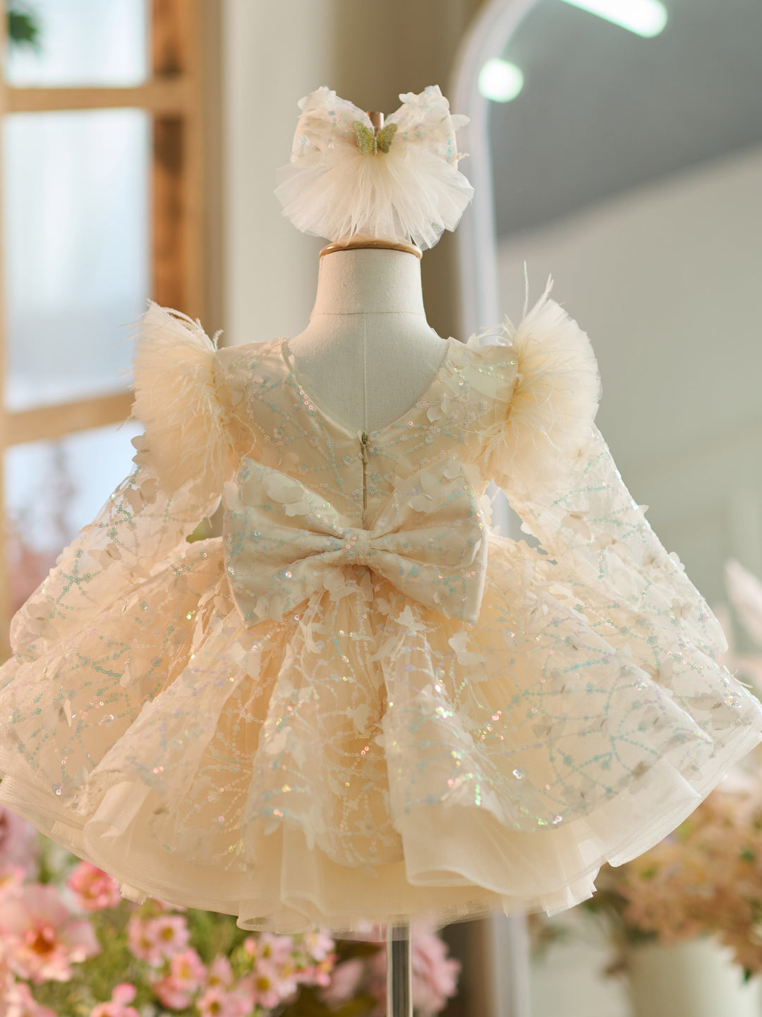 Robe Bébé Fille Longueur Genou en Tulle à Paillettes