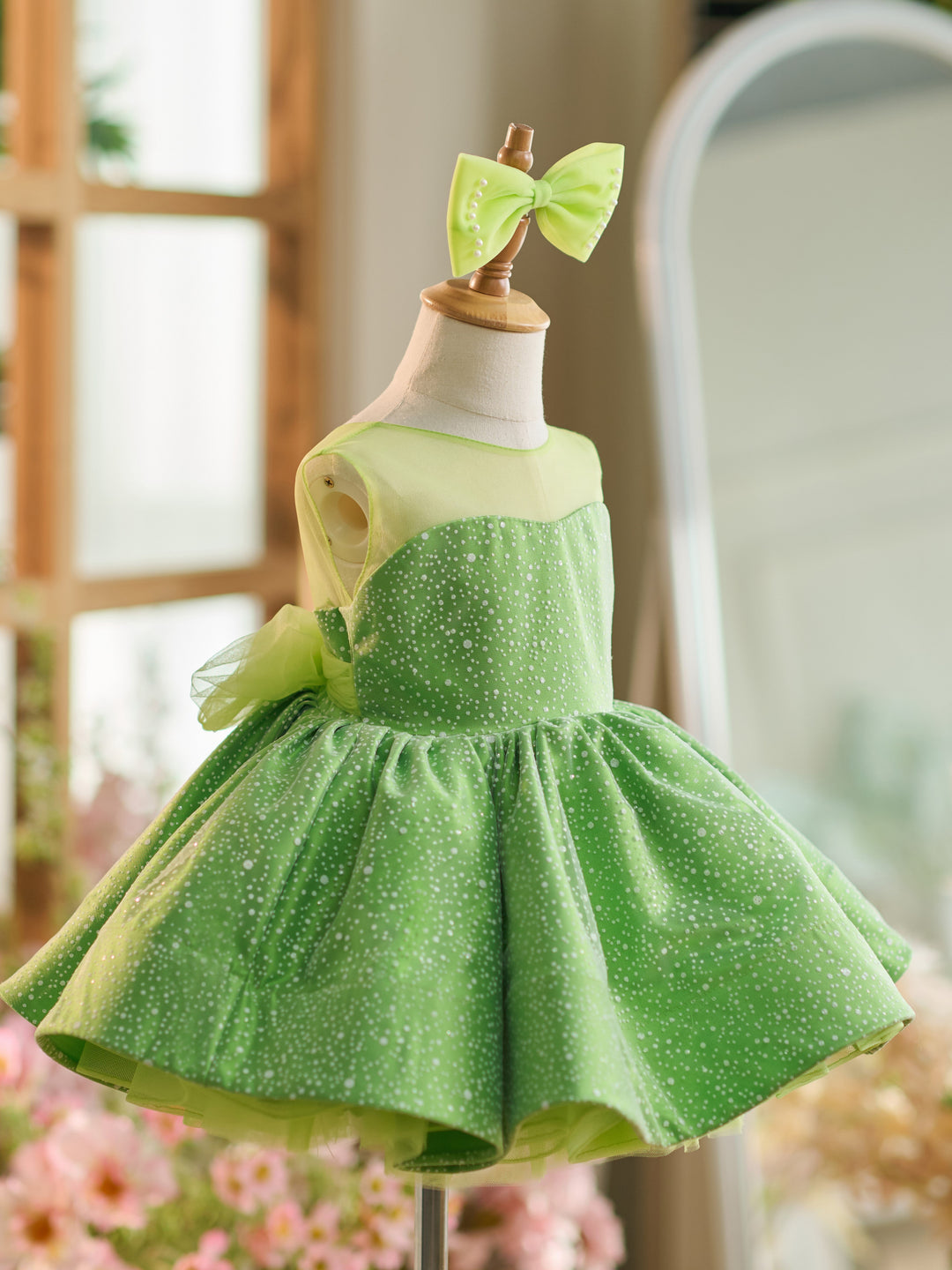 Robe de Bal/Princesse en Tulle Vert Longueur Genou pour Bébé Fille