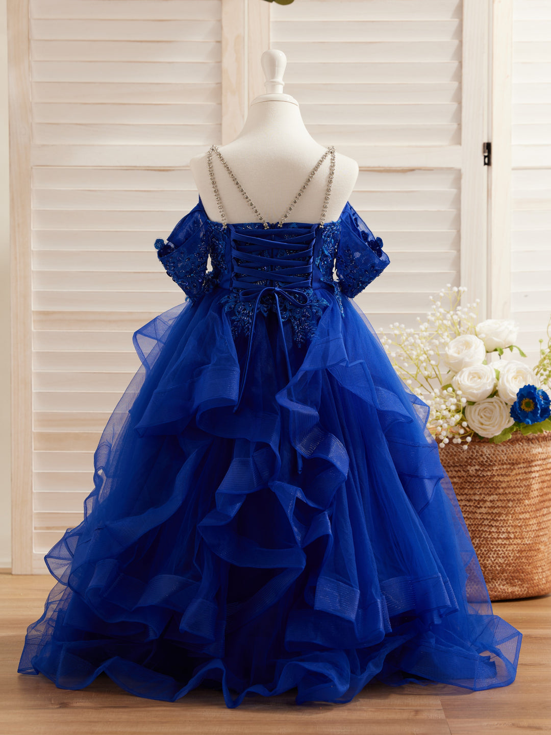 Robe de Bal de Princesse en Tulle avec Appliques Florales et Perles pour Filles