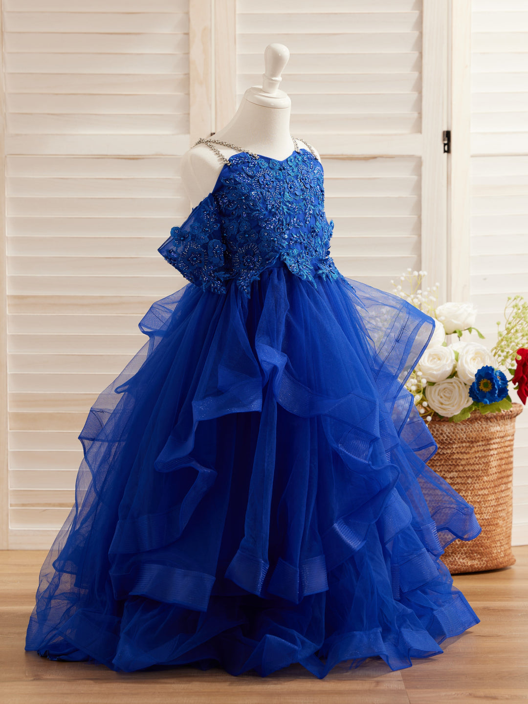 Robe de Bal de Princesse en Tulle avec Appliques Florales et Perles pour Filles