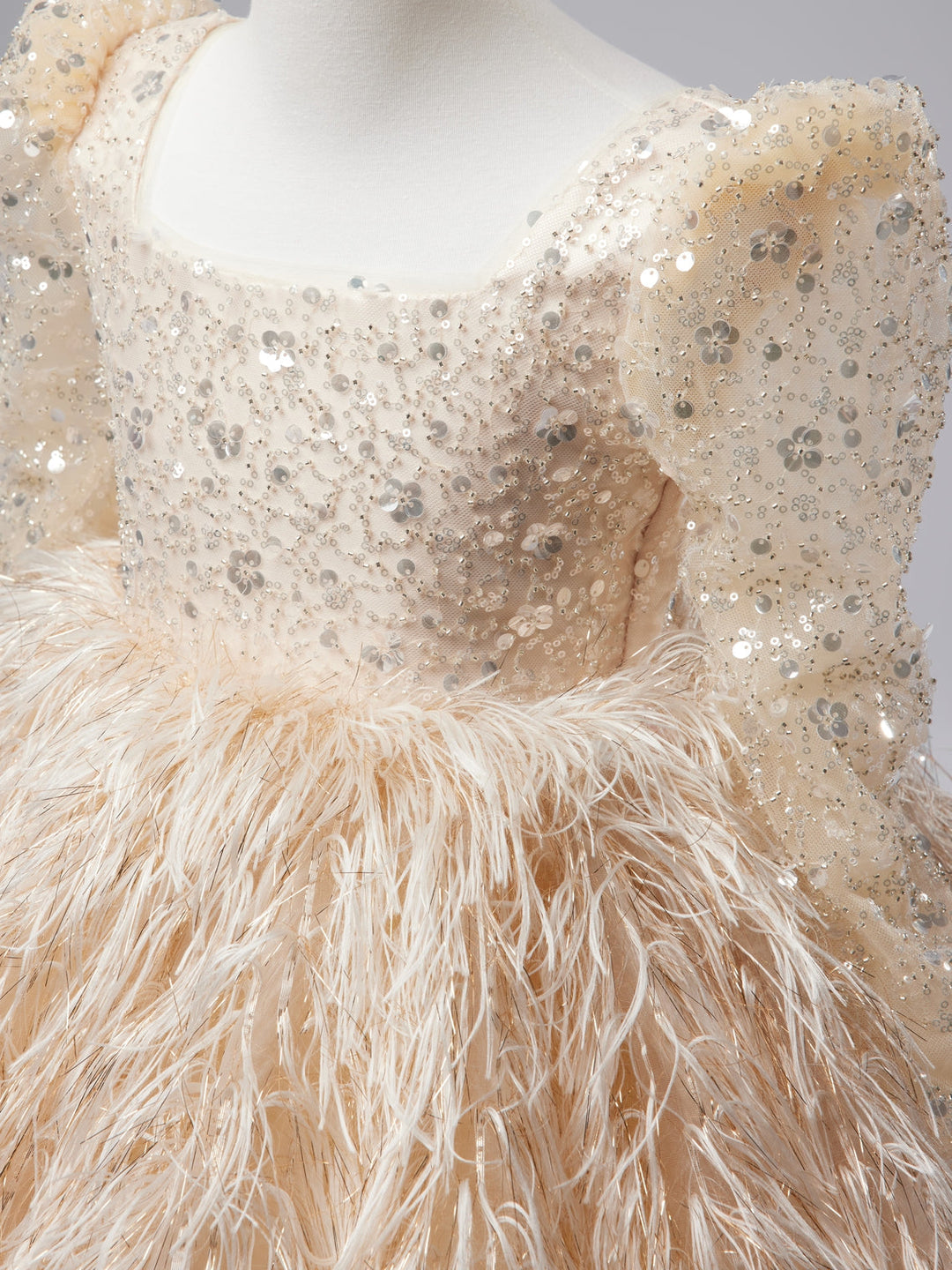 Robe en Tulle Longueur Genou Couleur Champagne pour Fille