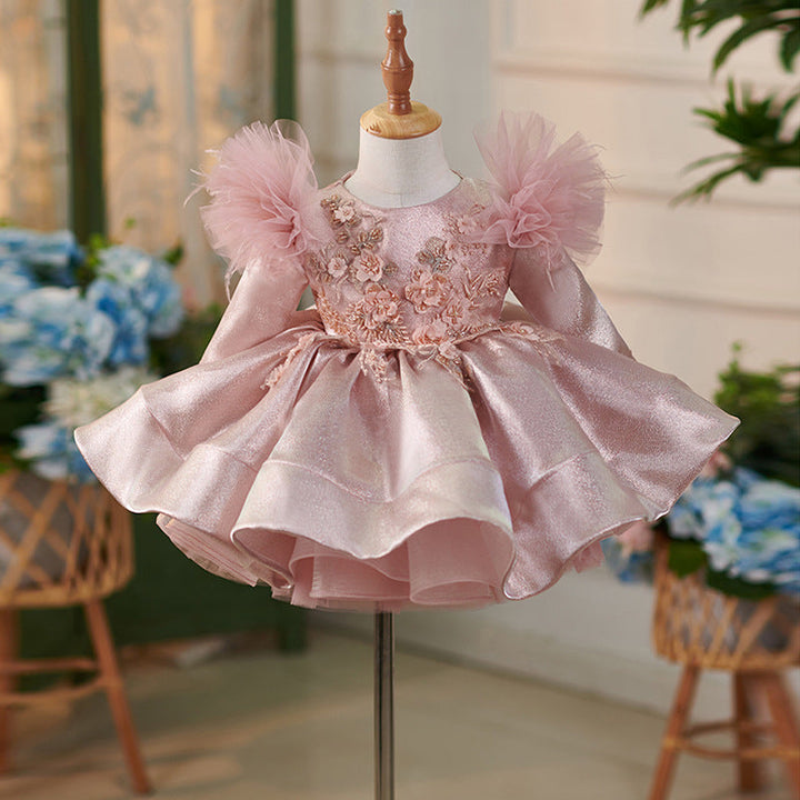 Robe de Soirée Bébé Fille en Tulle Satiné Longueur Genou pour 1Er Anniversaire