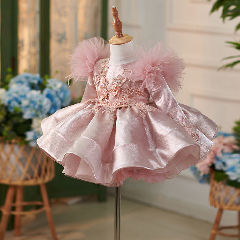 Robe de Soirée Bébé Fille en Tulle Satiné Longueur Genou pour 1Er Anniversaire