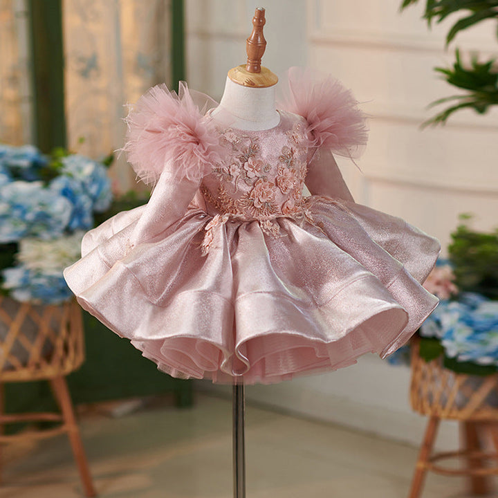 Robe de Soirée Bébé Fille en Tulle Satiné Longueur Genou pour 1Er Anniversaire