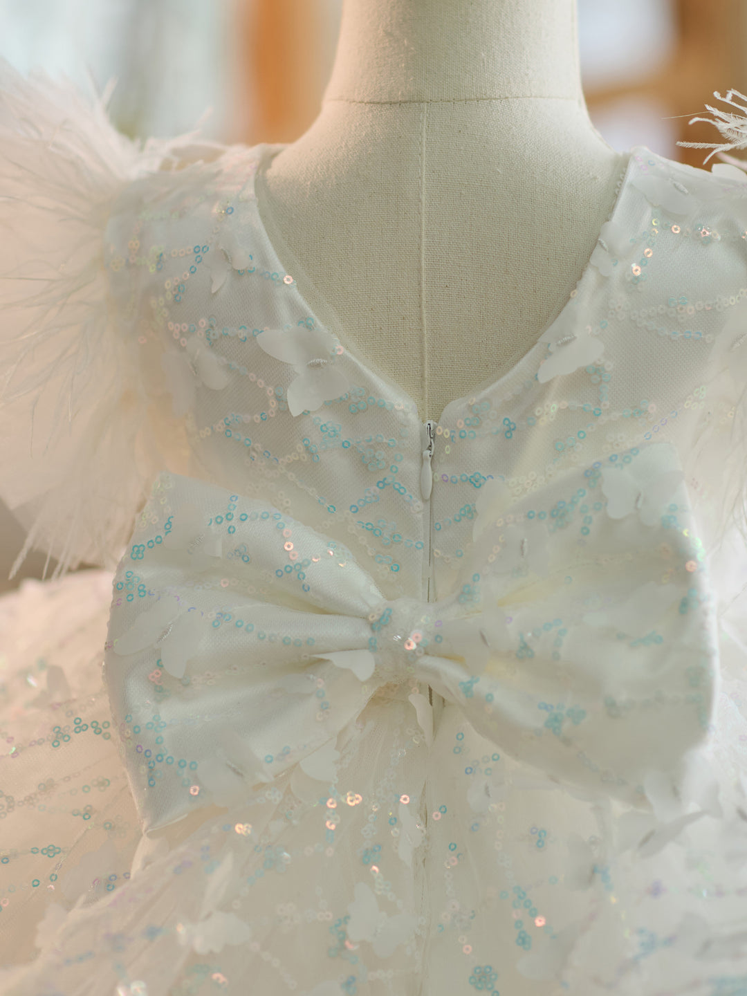 Robe de Soirée 1Er Anniversaire en Tulle à Paillettes Longueur Genou