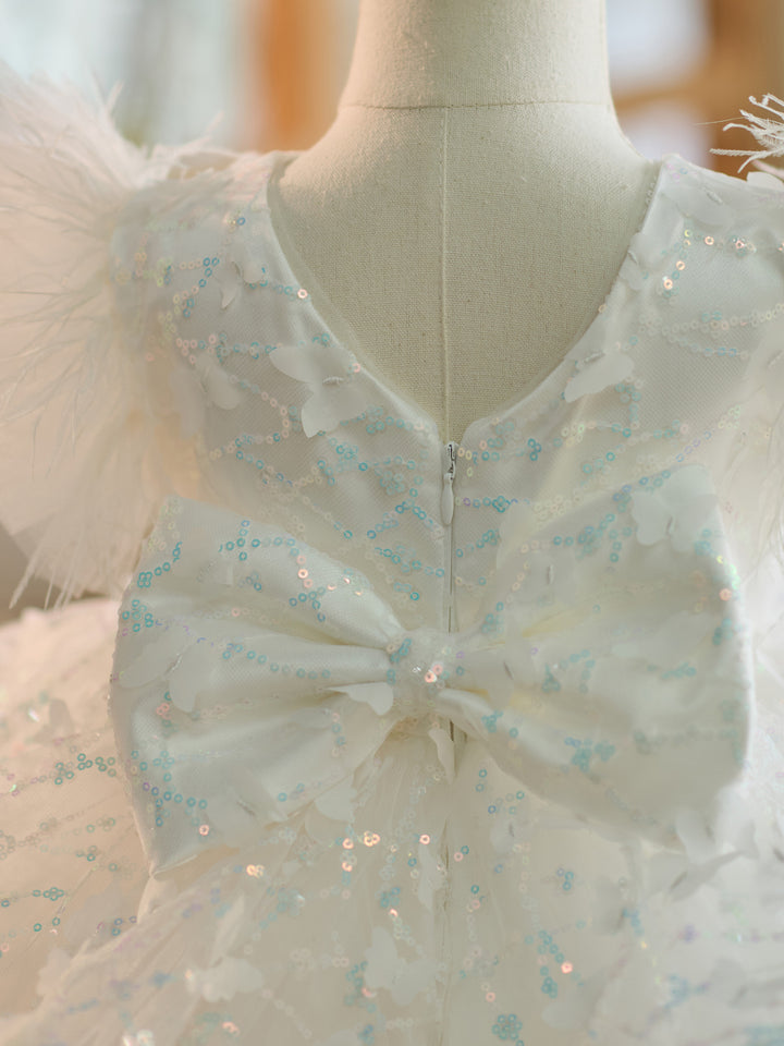 Robe de Soirée 1Er Anniversaire en Tulle à Paillettes Longueur Genou