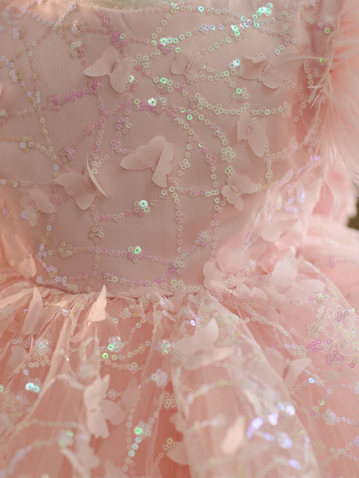 Robe de Soirée 1Er Anniversaire en Tulle à Paillettes Longueur Genou