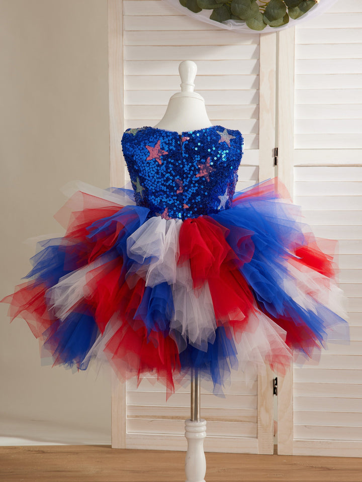 Robe Bleue Mi-Longue en Tulle à Paillettes et Étoiles pour Fille
