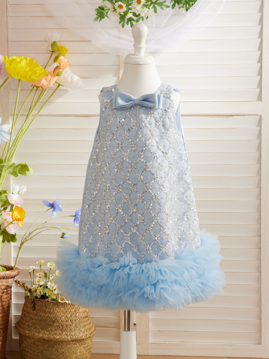 Robe D'Anniversaire Mi-Longue en Satin à Paillettes