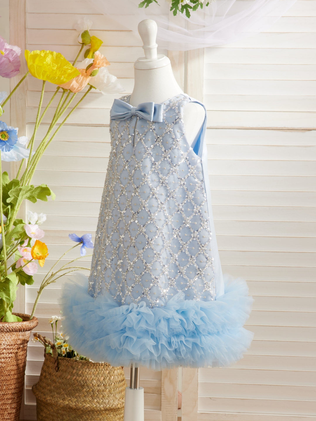 Robe D'Anniversaire Mi-Longue en Satin à Paillettes