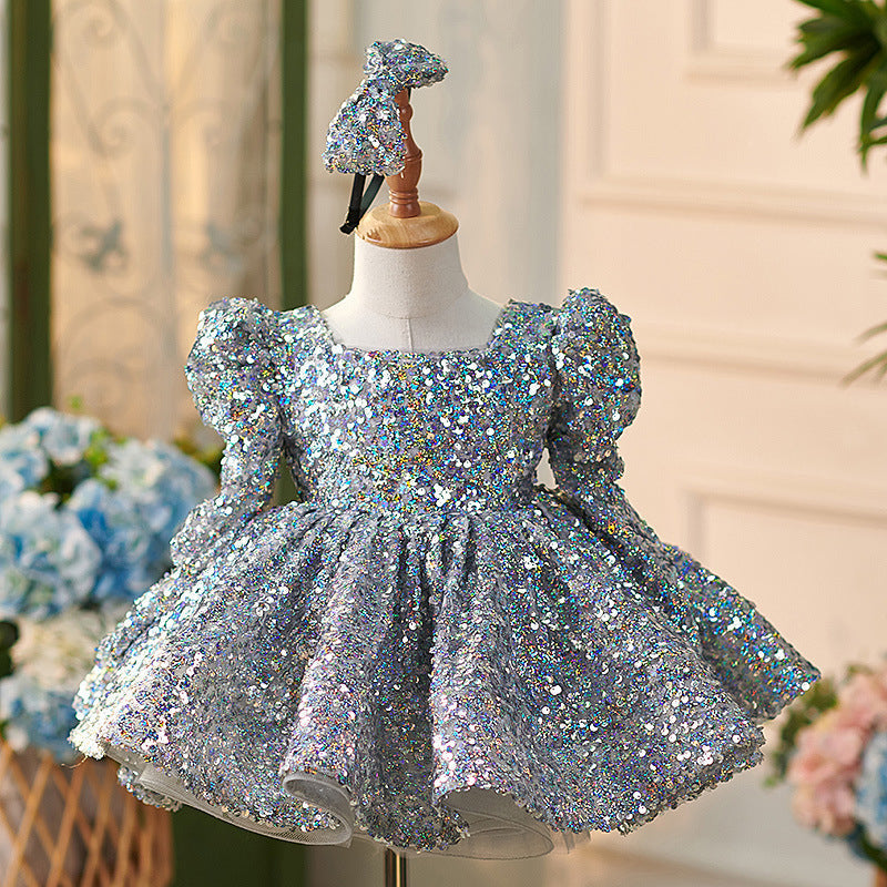 Robe Bébé Fille Longueur Genou en Tulle à Paillettes