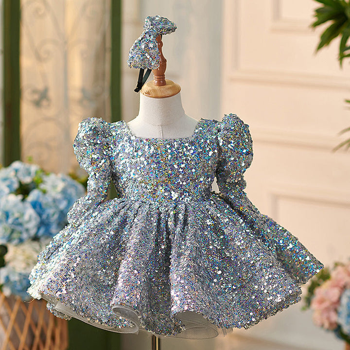 Robe Bébé Fille Longueur Genou en Tulle à Paillettes
