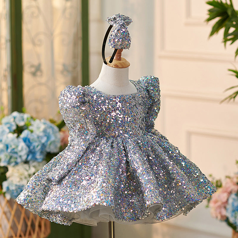 Robe Bébé Fille Longueur Genou en Tulle à Paillettes