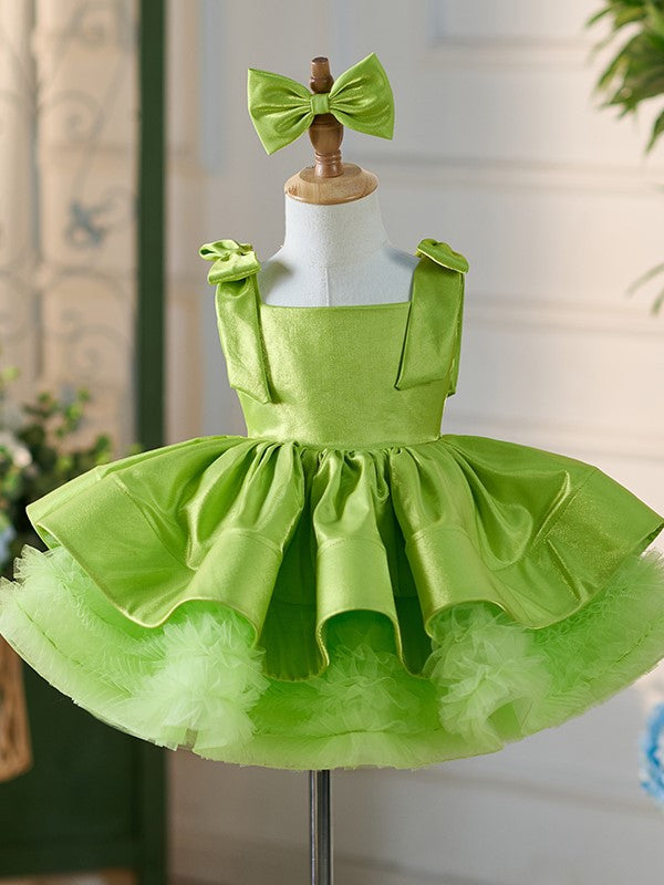 Robe Verte Mi-Longue en Tulle Satiné