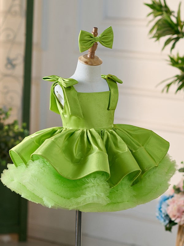 Robe Verte Mi-Longue en Tulle Satiné