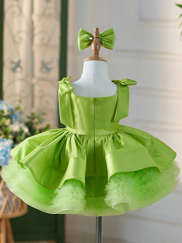 Robe Verte Mi-Longue en Tulle Satiné