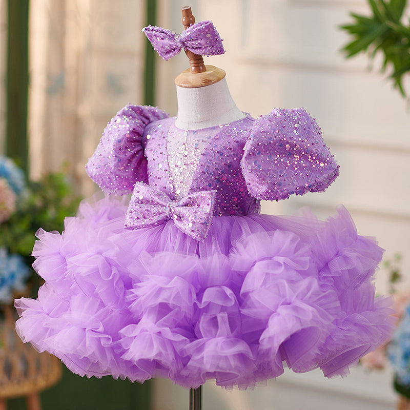 Robe de Soirée Bébé Fille en Tulle à Paillettes Longueur Genou pour 1Er Anniversaire
