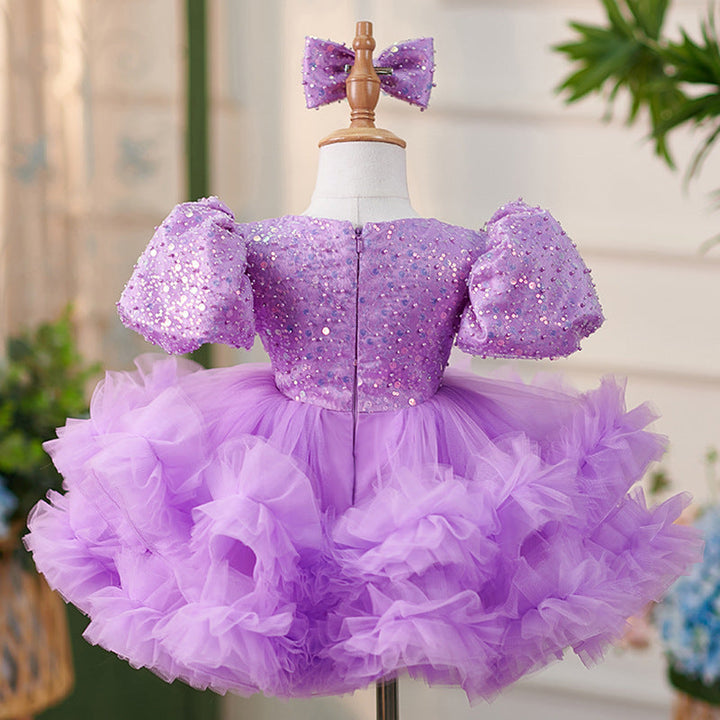 Robe de Soirée Bébé Fille en Tulle à Paillettes Longueur Genou pour 1Er Anniversaire