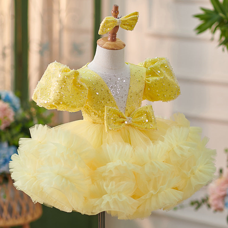 Robe Bébé Fille Longueur Genou en Tulle à Paillettes