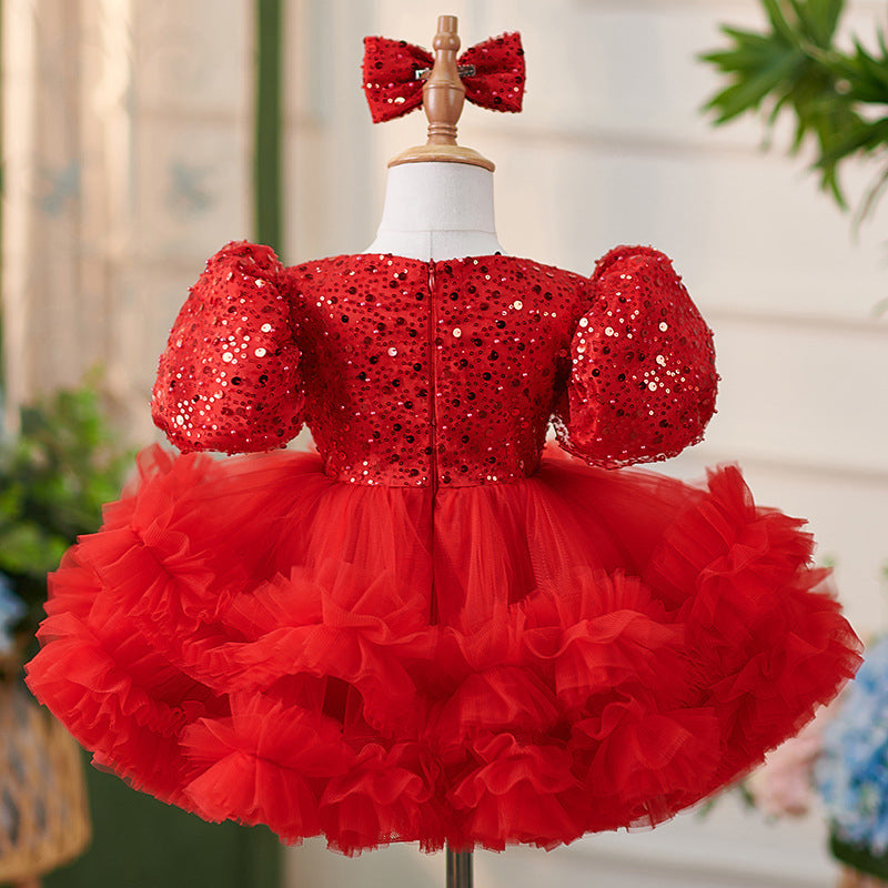 Robe de Fête D'Anniversaire pour Bébé en Tulle à Paillettes Jusqu'Aux Genoux