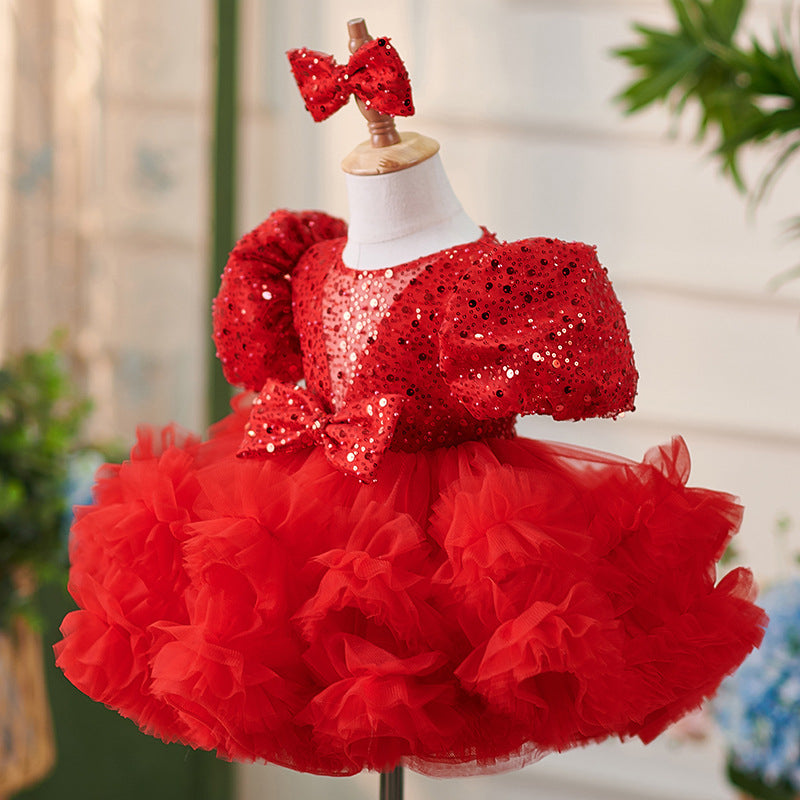 Robe de Fête D'Anniversaire pour Bébé en Tulle à Paillettes Jusqu'Aux Genoux
