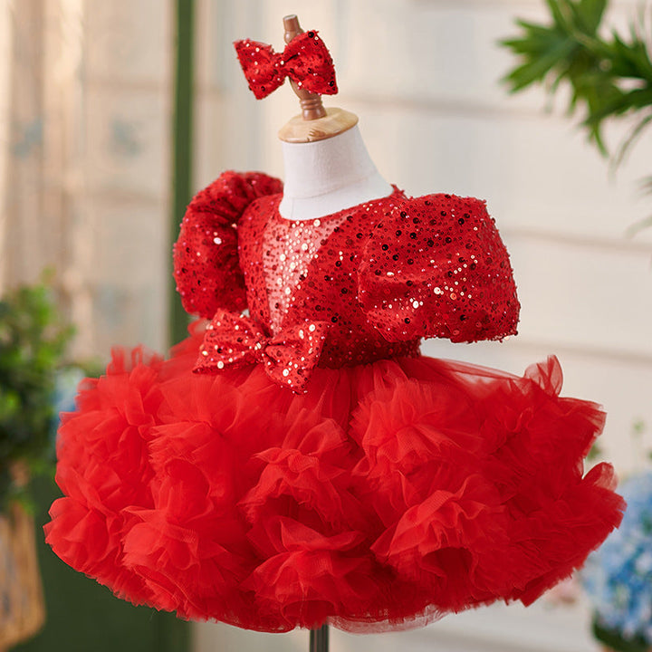 Robe de Fête D'Anniversaire pour Bébé en Tulle à Paillettes Jusqu'Aux Genoux
