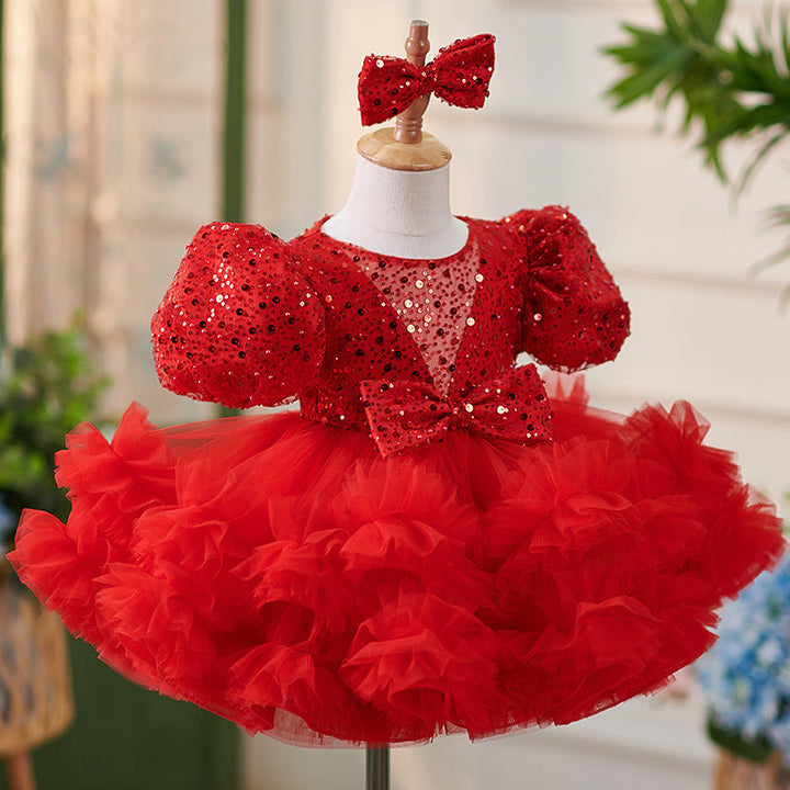 Robe de Fête D'Anniversaire pour Bébé en Tulle à Paillettes Jusqu'Aux Genoux