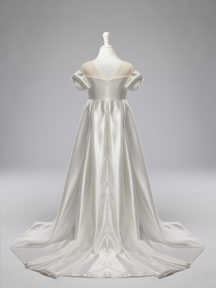 Robe de Demoiselle D'Honneur en Satin Ivoire à Traîne Longue