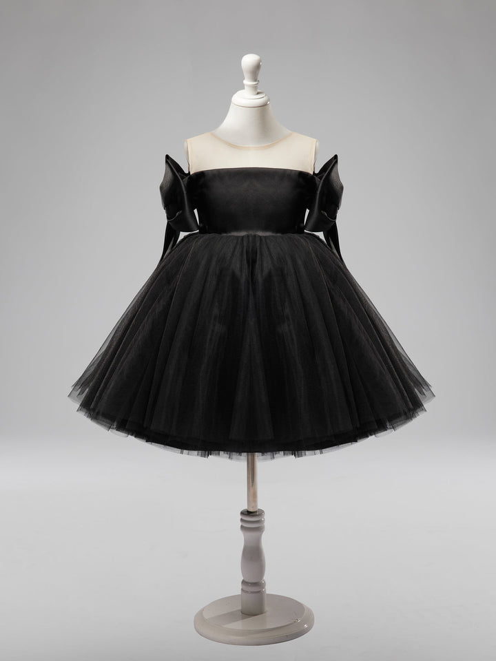 Robe Bébé Fille en Tulle Noir à Épaules Dénudées et Longueur Genou