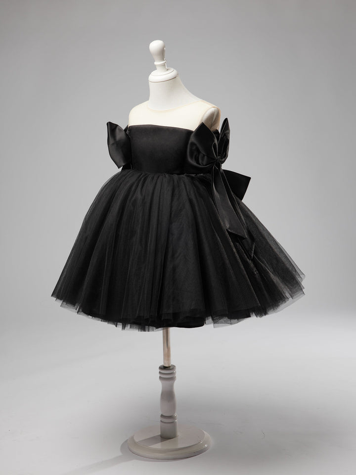 Robe Bébé Fille en Tulle Noir à Épaules Dénudées et Longueur Genou