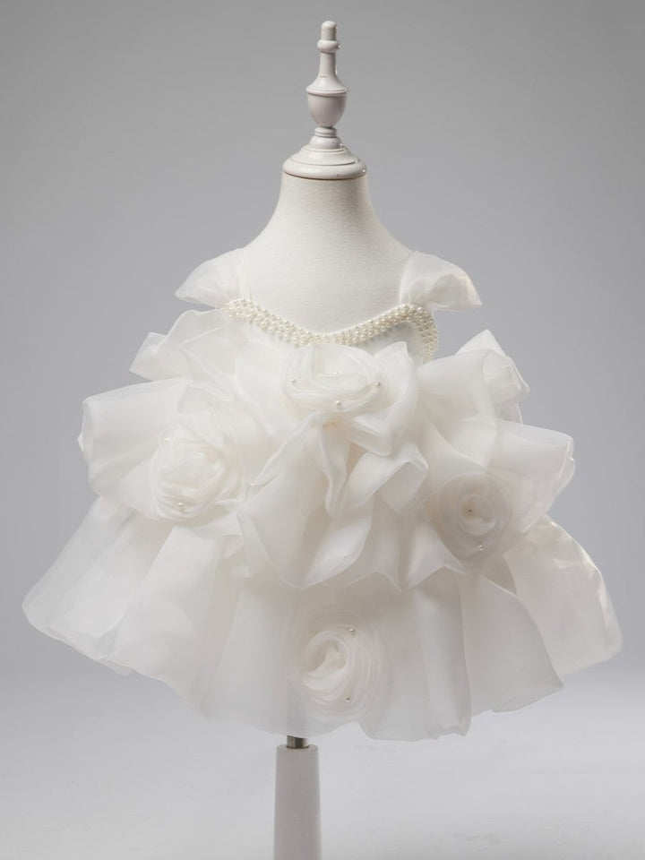 Robe de Fête D'Anniversaire pour Bébé Fille en Organza à Fleurs 3D Jusqu'Aux Genoux