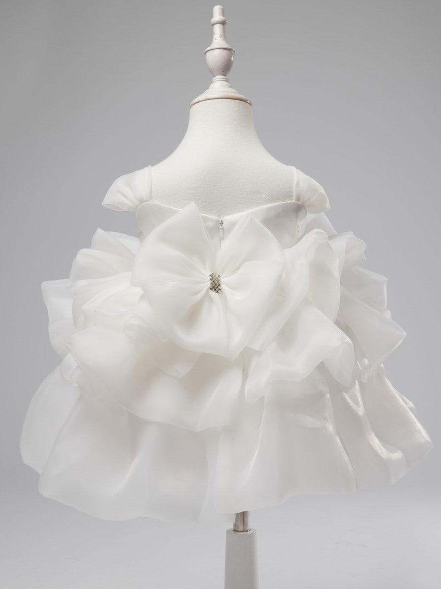 Robe de Fête D'Anniversaire pour Bébé Fille en Organza à Fleurs 3D Jusqu'Aux Genoux