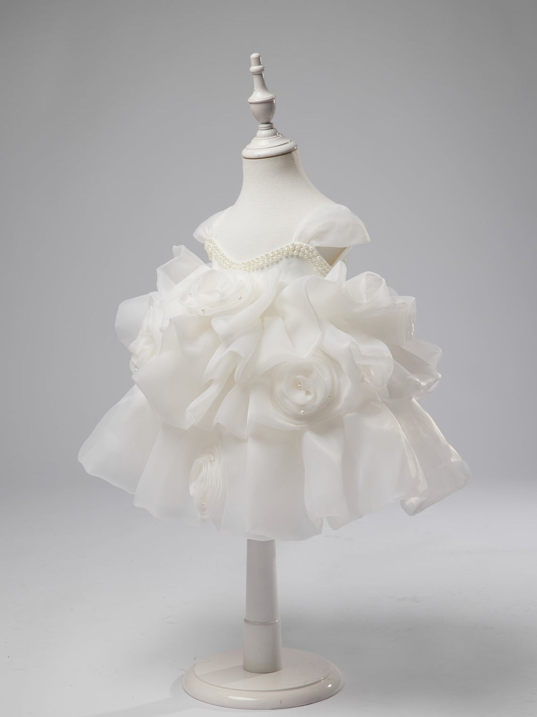 Robe de Fête D'Anniversaire pour Bébé Fille en Organza à Fleurs 3D Jusqu'Aux Genoux