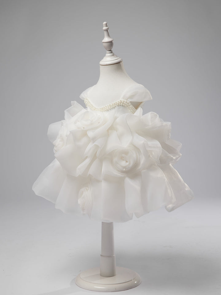 Robe de Fête D'Anniversaire pour Bébé Fille en Organza à Fleurs 3D Jusqu'Aux Genoux