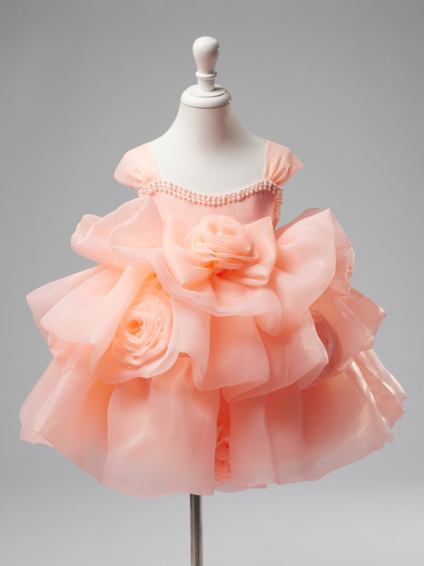 Robe de Fête D'Anniversaire pour Bébé Fille en Organza à Fleurs 3D Jusqu'Aux Genoux