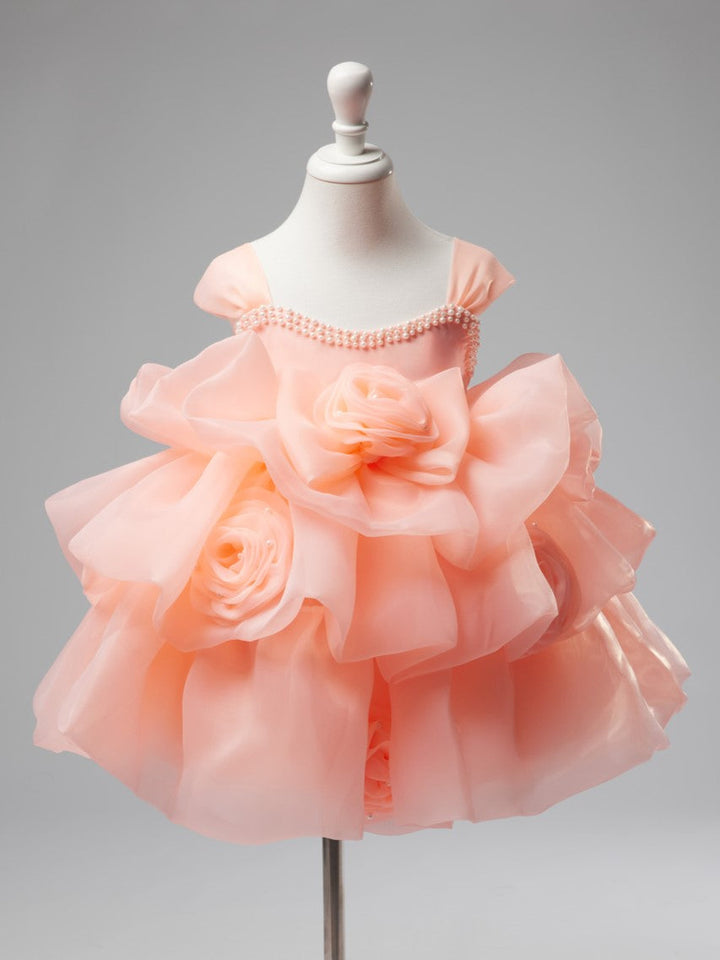 Robe de Fête D'Anniversaire pour Bébé Fille en Organza à Fleurs 3D Jusqu'Aux Genoux