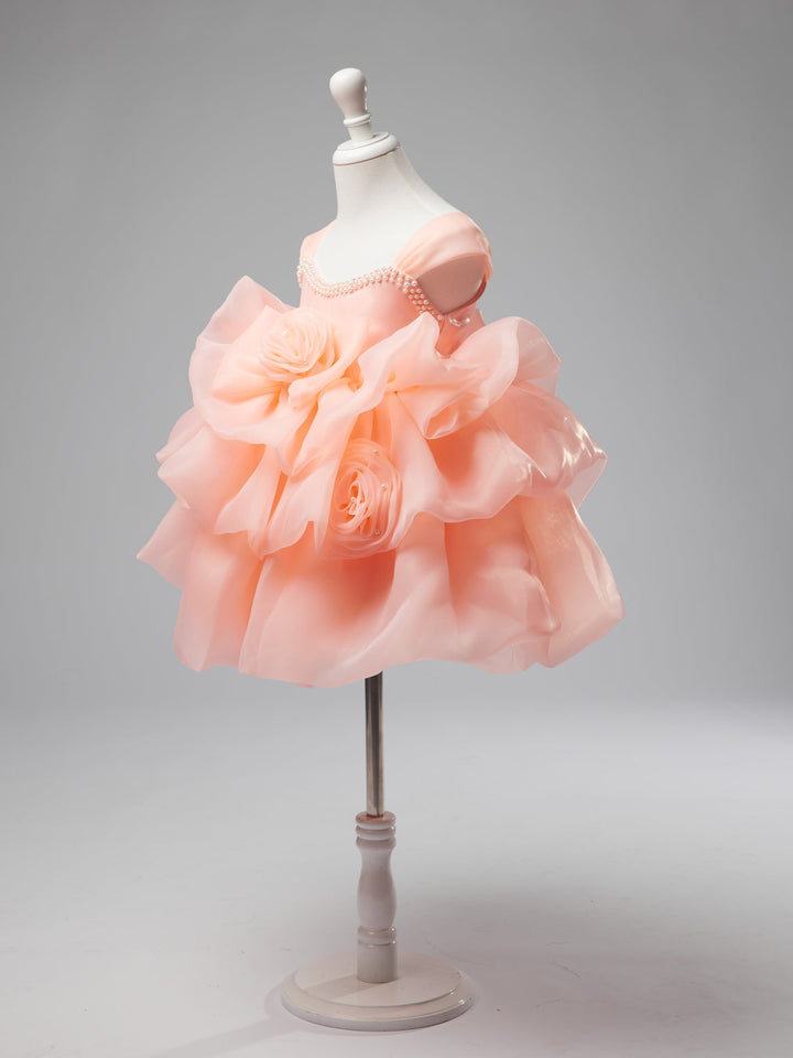 Robe de Fête D'Anniversaire pour Bébé Fille en Organza à Fleurs 3D Jusqu'Aux Genoux