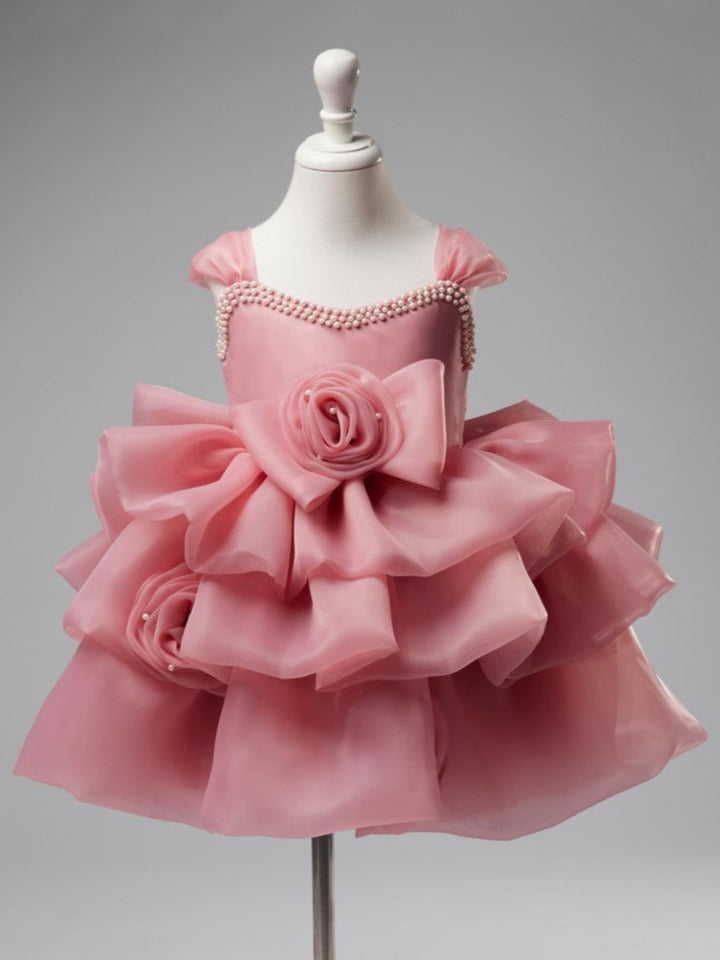 Robe de Fête D'Anniversaire pour Bébé Fille en Organza à Fleurs 3D Jusqu'Aux Genoux