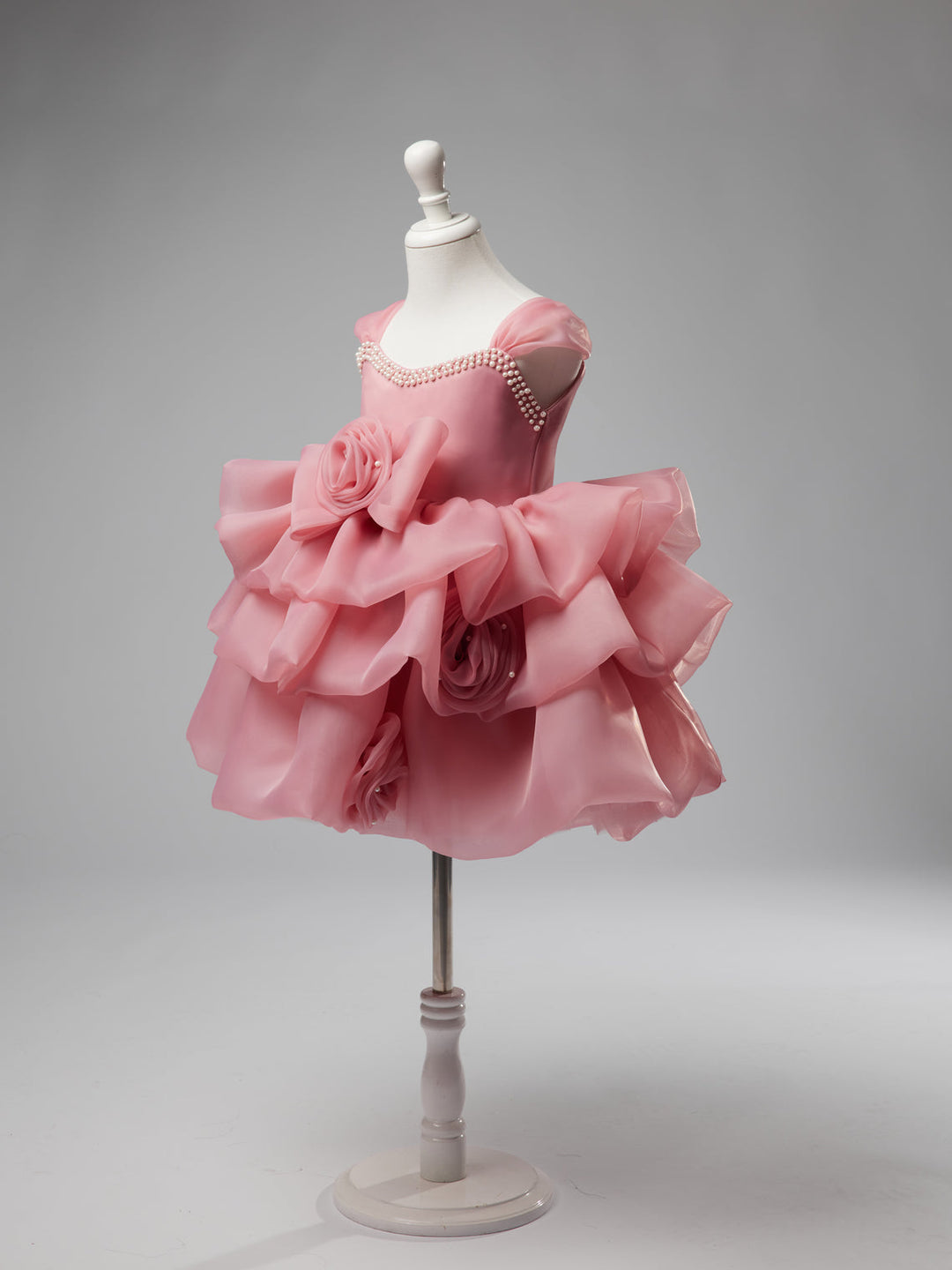 Robe de Fête D'Anniversaire pour Bébé Fille en Organza à Fleurs 3D Jusqu'Aux Genoux