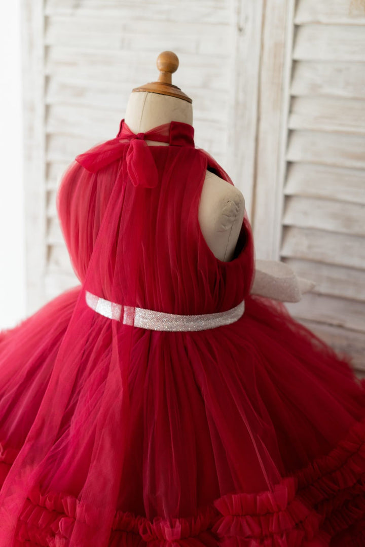 Robe en Tulle Bordeaux Jusqu'Aux Genoux