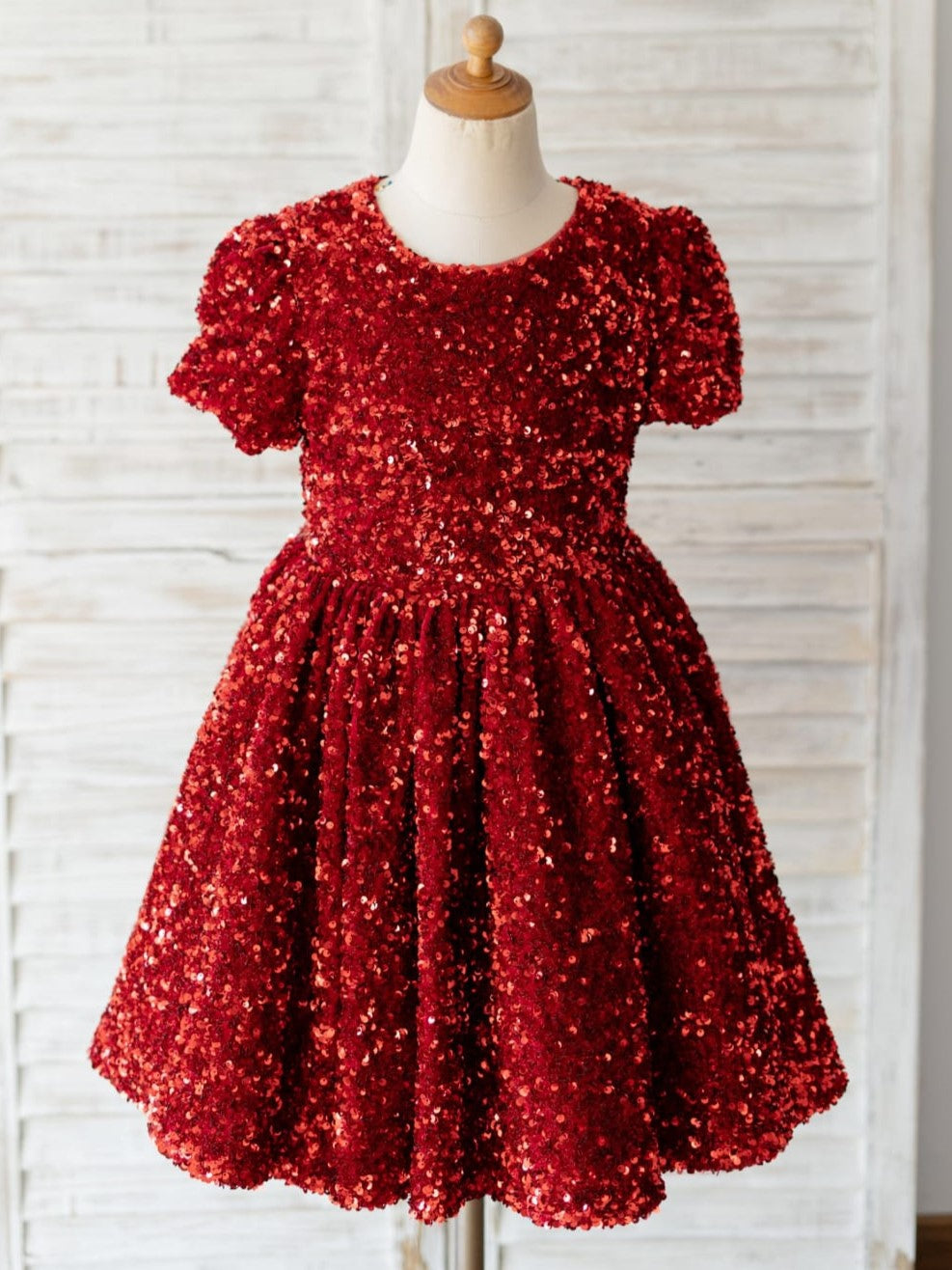 Robe Bordeaux Mi-Longue en Velours à Paillettes
