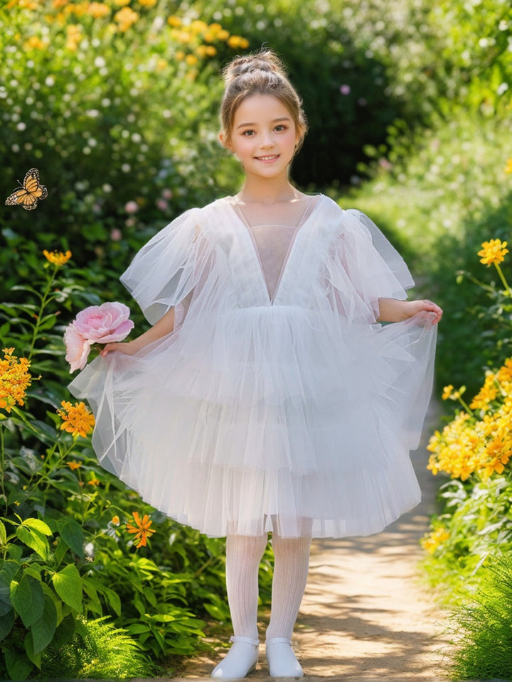 Robe de Demoiselle D'Honneur Élégante en Tulle pour Petite Fille avec Motif Féerique Du Jardin Enchanté